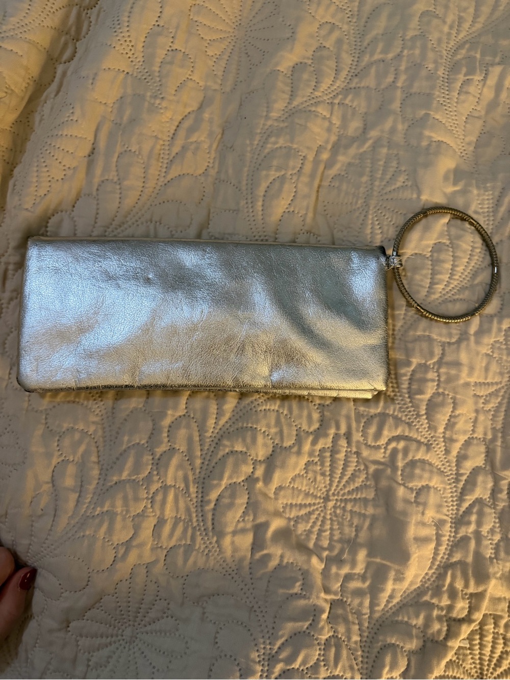 Silver Metallic Wristlet Clutch with Ring Handle